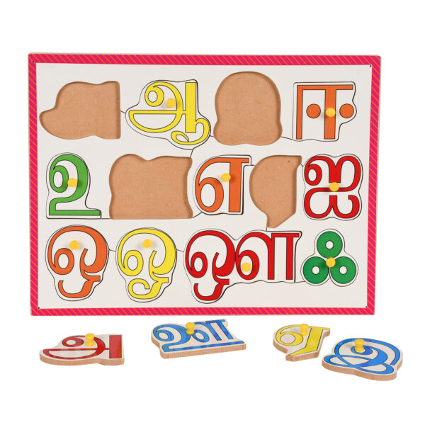 Wooden Tamil Vowels Alphabets Letter with Knobs Educational Board for Kids - Image 3