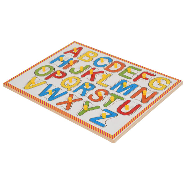 Wooden English Alphabets Pairing Set With Knobs Puzzle Tray Board; Match The Multicolor English Capital Alphabets to Lower Case Cursive Alphabets; Learning Toy for Kids 2 Years Old and Above - Image 3