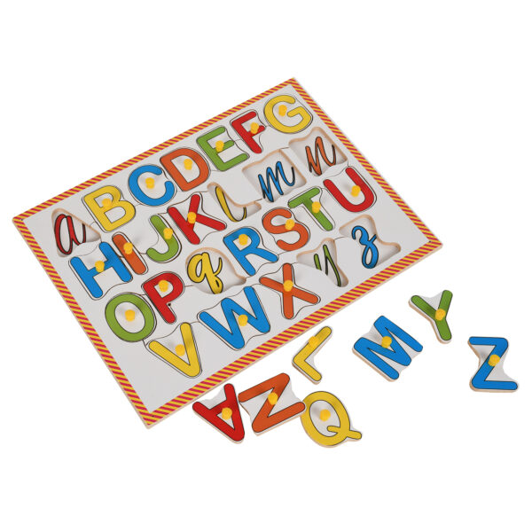 Wooden English Alphabets Pairing Set With Knobs Puzzle Tray Board; Match The Multicolor English Capital Alphabets to Lower Case Cursive Alphabets; Learning Toy for Kids 2 Years Old and Above - Image 5