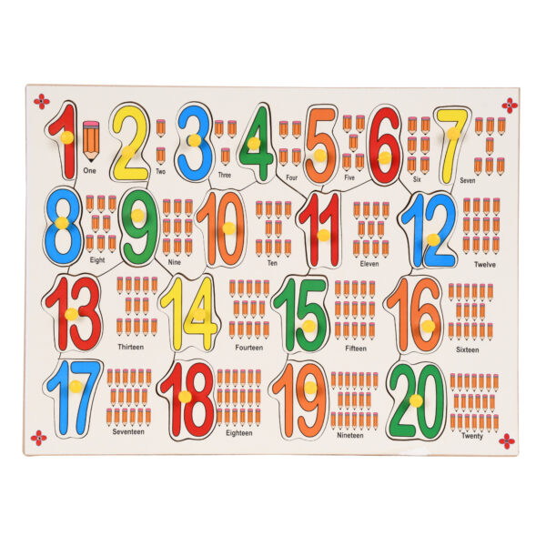 Wooden Number 1-20 with Picture and Knobs Educational Board for Kids
