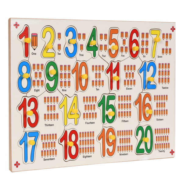 Wooden Number 1-20 with Picture and Knobs Educational Board for Kids - Image 2