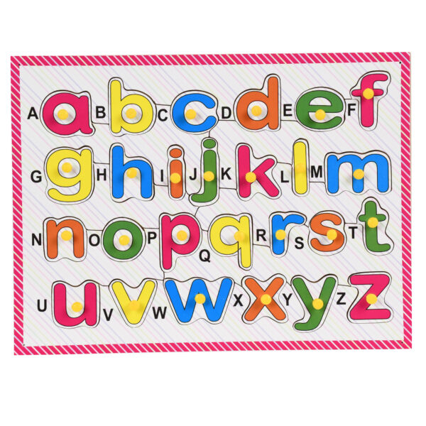 Wooden English Small Alphabets Letter with knobs Puzzle Tray Board