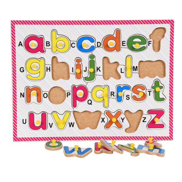 Wooden English Small Alphabets Letter with knobs Puzzle Tray Board - Image 4
