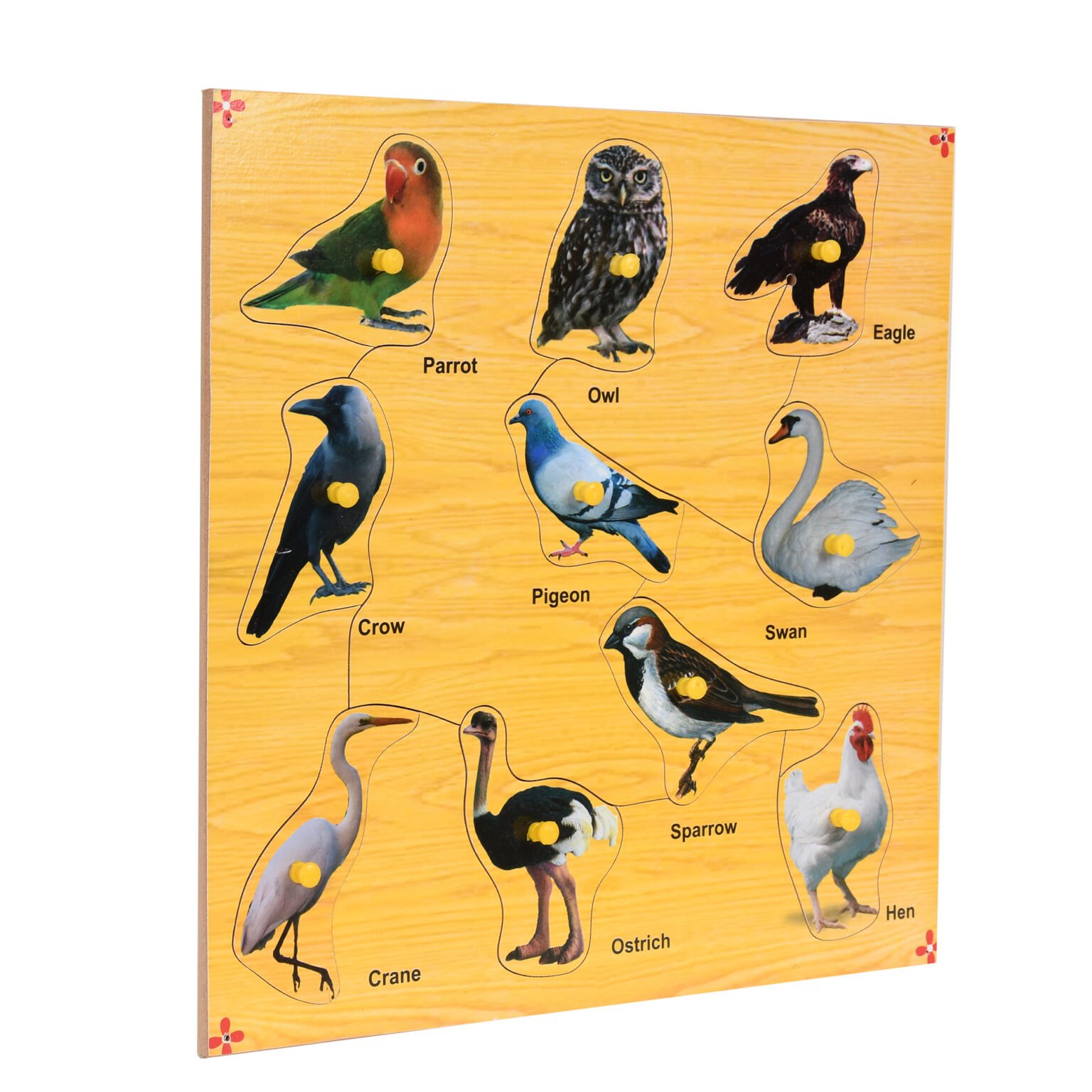 Wooden Colorful Birds Puzzle with Knobs Educational Board for Kids ...
