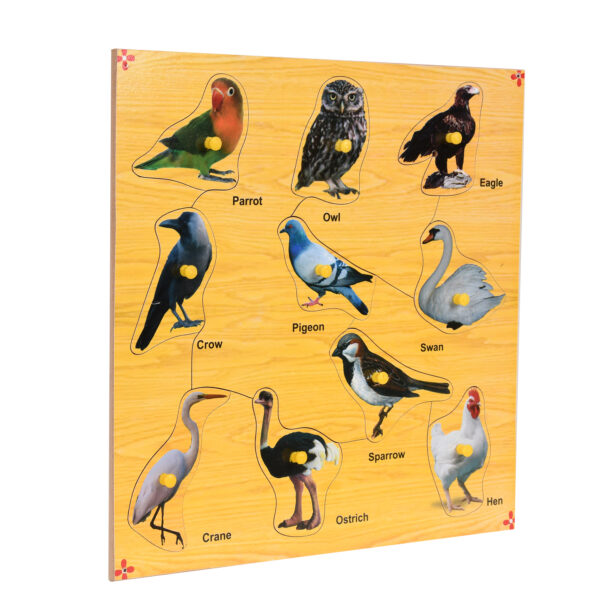 Wooden Colorful Birds Puzzle with Knobs Educational Board for Kids - Image 2