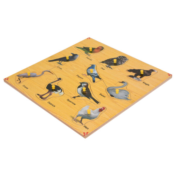 Wooden Colorful Birds Puzzle with Knobs Educational Board for Kids - Image 3