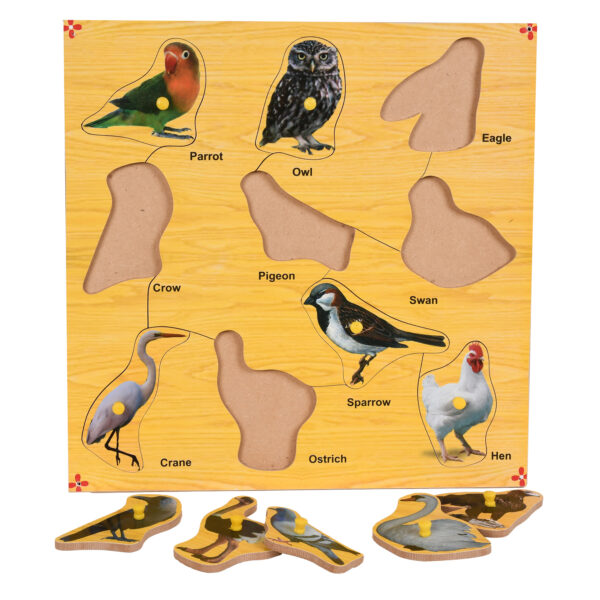 Wooden Colorful Birds Puzzle with Knobs Educational Board for Kids - Image 4