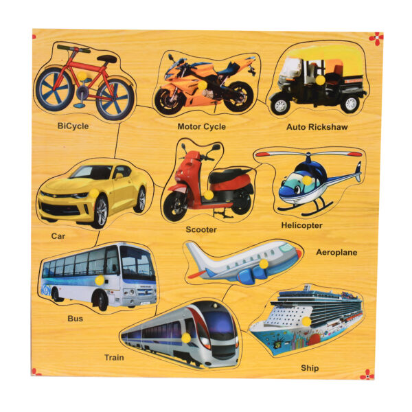 Wooden Colorful Transport Puzzle with Knobs Educational Board for Kids