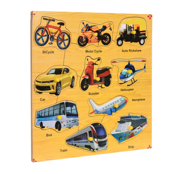 Wooden Colorful Transport Puzzle with Knobs Educational Board for Kids - Image 2