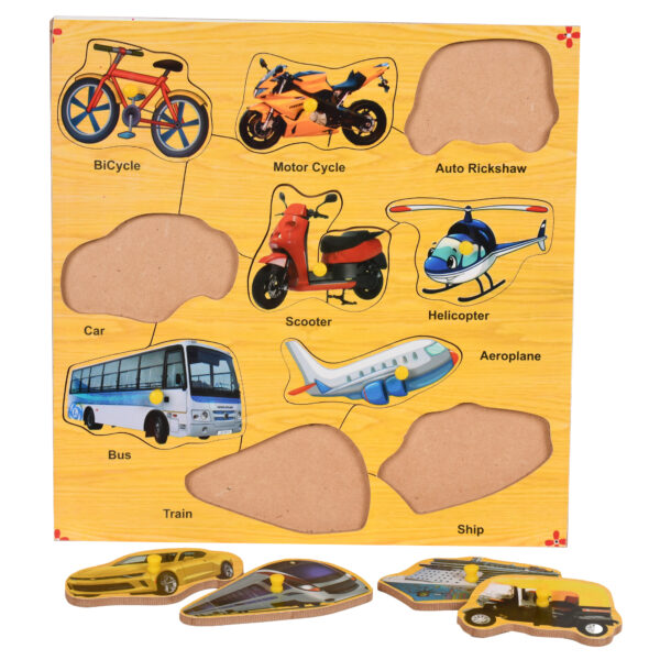 Wooden Colorful Transport Puzzle with Knobs Educational Board for Kids - Image 4
