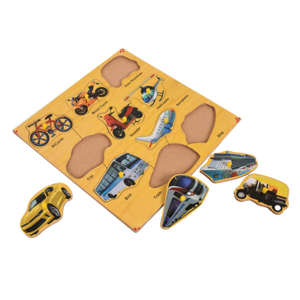 Wooden Colorful Transport Puzzle with Knobs Educational Board for Kids - Image 5