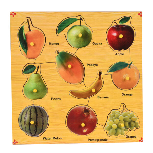 Wooden Colorful Fruits Puzzle with Knobs Educational Board for Kids