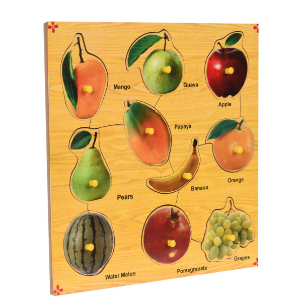 Wooden Colorful Fruits Puzzle with Knobs Educational Board for Kids - Image 2