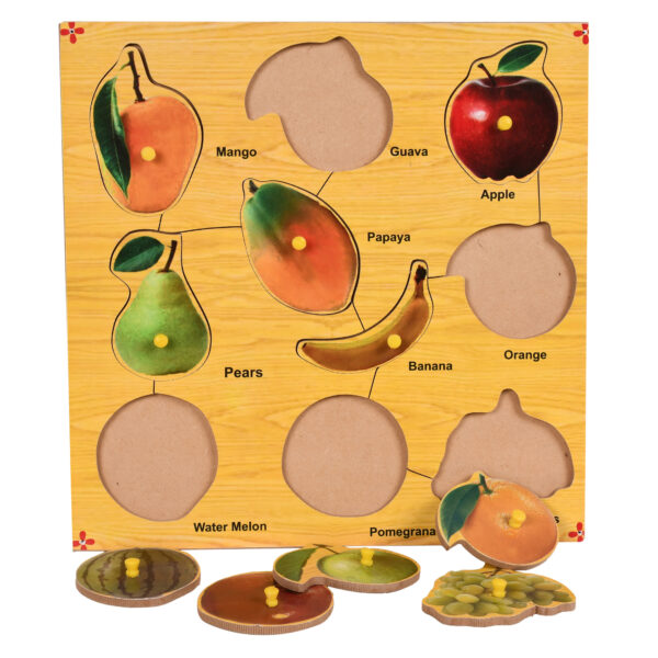 Wooden Colorful Fruits Puzzle with Knobs Educational Board for Kids - Image 4