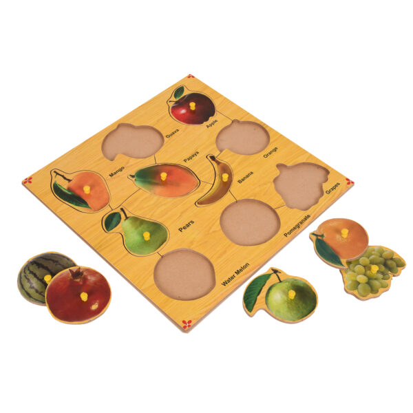 Wooden Colorful Fruits Puzzle with Knobs Educational Board for Kids - Image 5