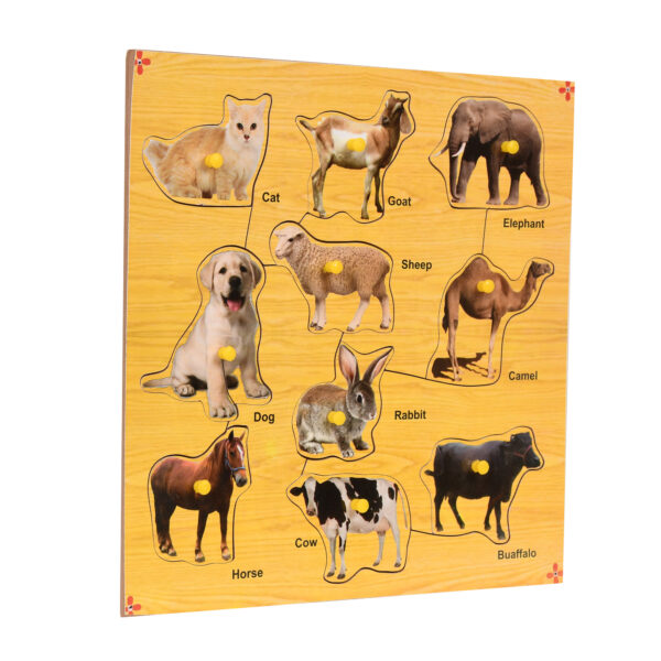 Wooden Colorful Domestic Animals Puzzle with Knobs Educational Board for Kids - Image 2