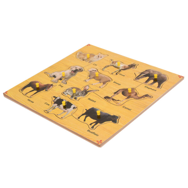 Wooden Colorful Domestic Animals Puzzle with Knobs Educational Board for Kids - Image 3