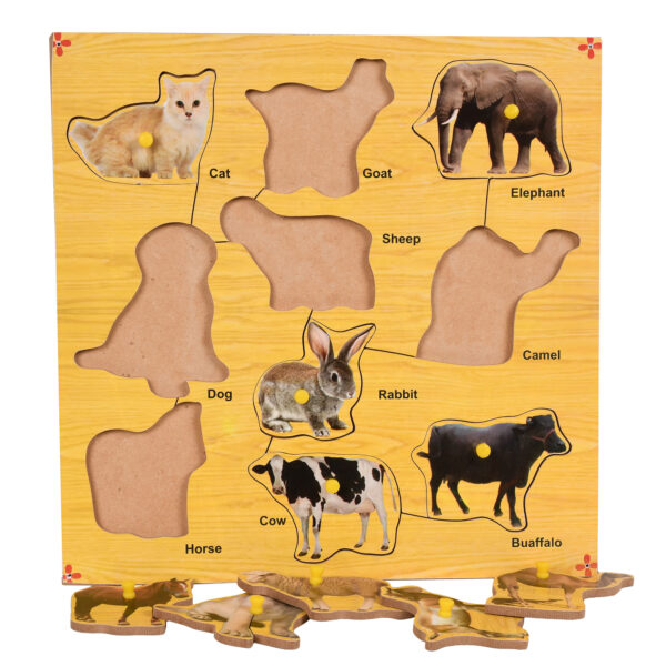 Wooden Colorful Domestic Animals Puzzle with Knobs Educational Board for Kids - Image 4