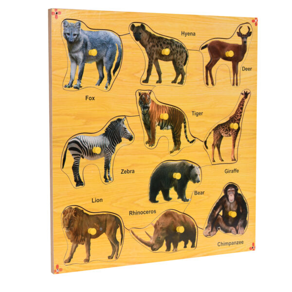 Wooden Colorful Wild Animals Puzzle with Knobs Educational Board for Kids - Image 2