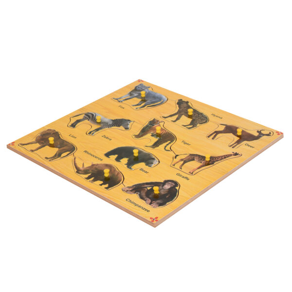 Wooden Colorful Wild Animals Puzzle with Knobs Educational Board for Kids - Image 3