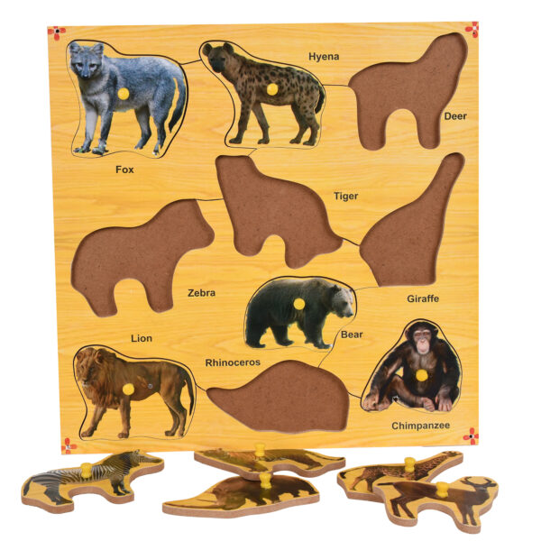 Wooden Colorful Wild Animals Puzzle with Knobs Educational Board for Kids - Image 4