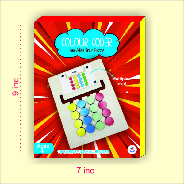 Wooden Color Coder Brain Exercise Slider Puzzle for Kids 3 to 10 years Compact Logic Game with 15 cards and 30 pattern  Challenges. - Image 6