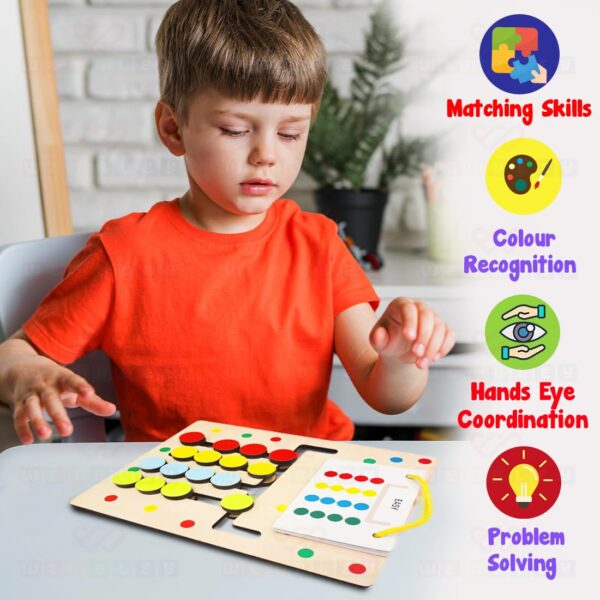 Wooden Color Coder Brain Exercise Slider Puzzle for Kids 3 to 10 years Compact Logic Game with 15 cards and 30 pattern  Challenges. - Image 5