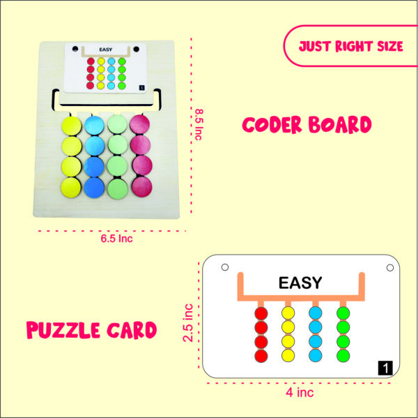 Wooden Color Coder Brain Exercise Slider Puzzle for Kids 3 to 10 years Compact Logic Game with 15 cards and 30 pattern  Challenges. - Image 2