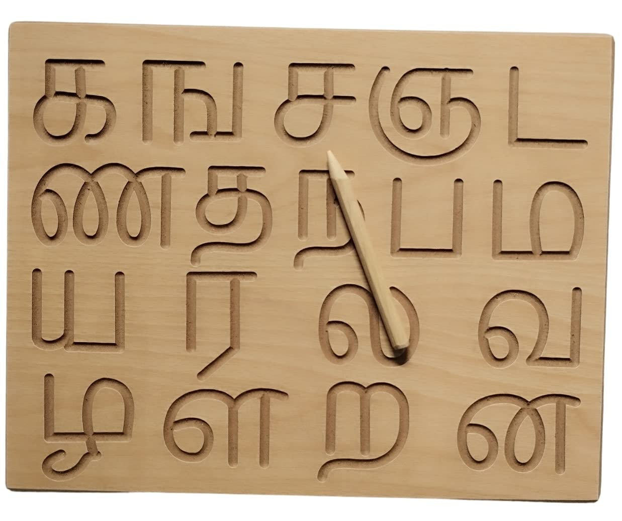 Wooden Reversible Tamil Consonants and Vowels tracing board with dummy pencil for kids - Image 3