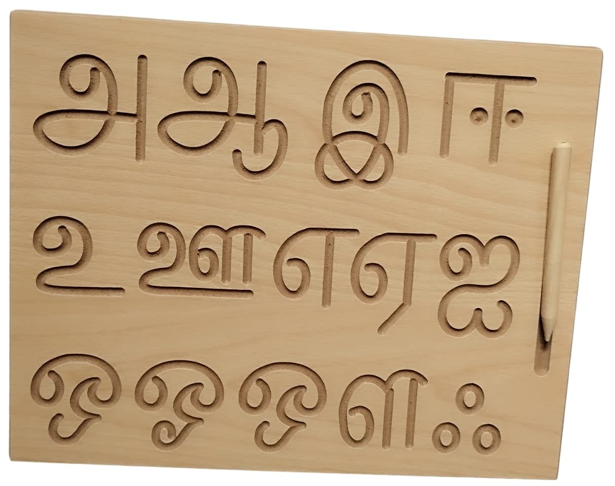 Wooden Reversible Tamil Consonants and Vowels tracing board with dummy pencil for kids - Image 5