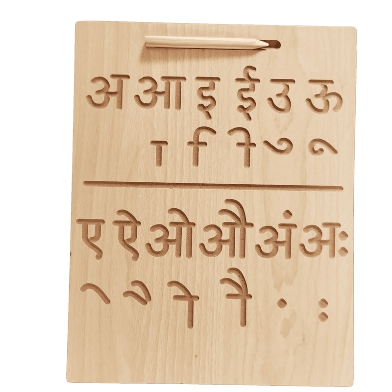 Wooden Reversible Hindi Consonants and Vowels with Matra tracing board with dummy pencil for kids - Image 3